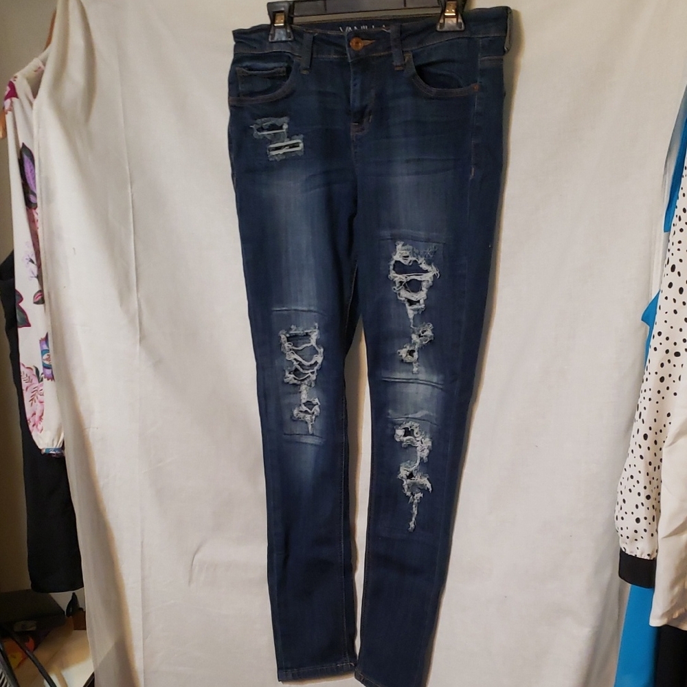 Vanilla Star Dark Blue Distressed Skinny Jeans